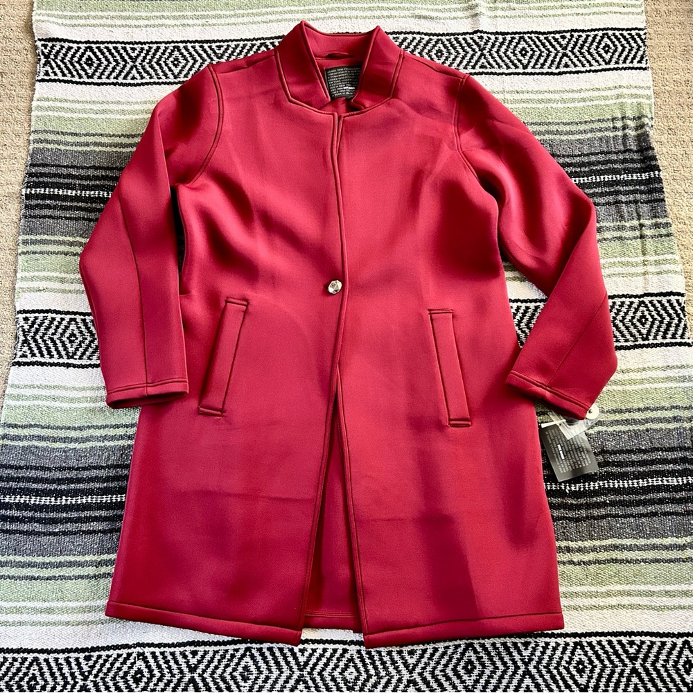 NWT Steve Madden maroon/burgundy long neoprene one button blazer coat jacket